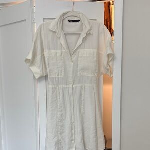 Zara Cream Button-Up Shirt Dress